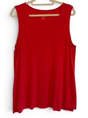 J. Jill Red V-Neck Tank Top Size L